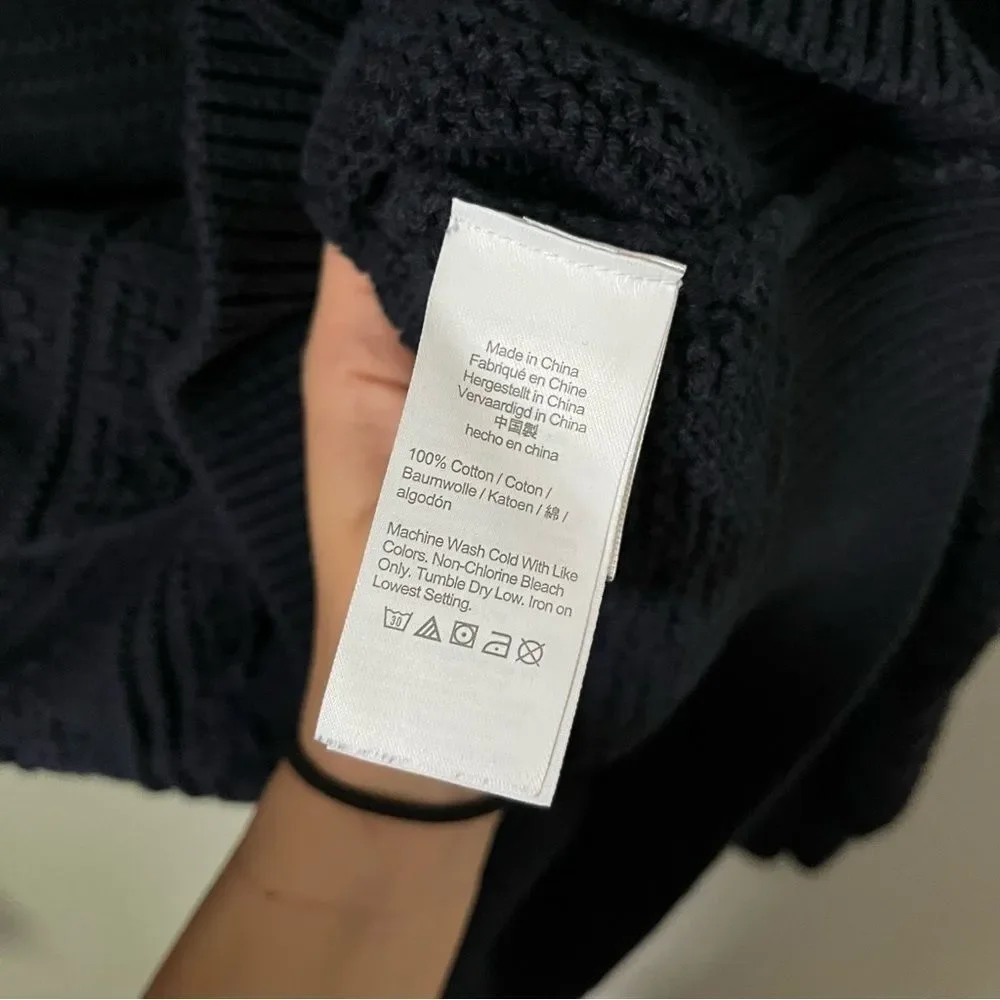 J. Crew Guernsey Combination Stitch Navy Blue Knit Crewneck Sweater Size Large